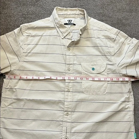 Vissla Men’s Cream Striped Casual Short Sleeve Button Down Shirt Size L - Picture 6 of 9